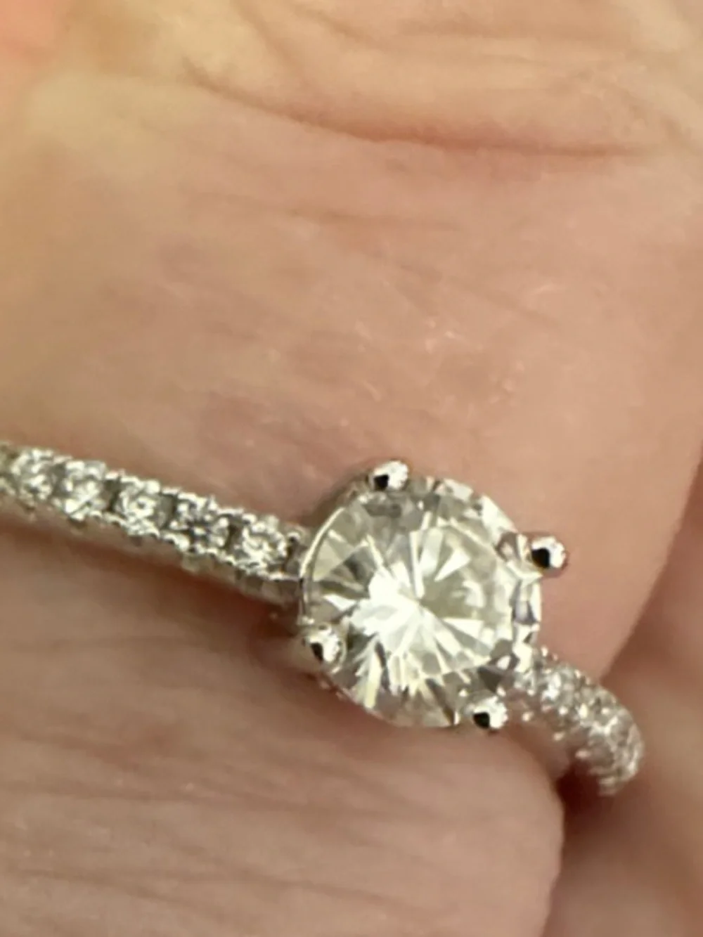 Moissanite .925 Sterling Silver      .53 CT Solitaire Pavé Ring Size - 8